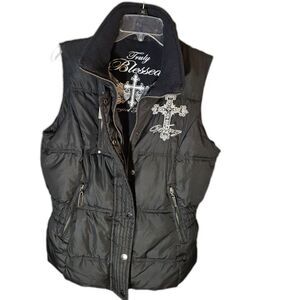 Cowgirl Tuff Company Women’s XL Black Puffer Vest Truly Blessed Cross